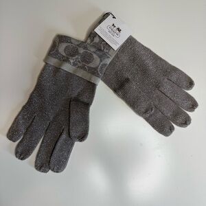 Coach Signature Knit Gloves Gray/Silver One Size NWT